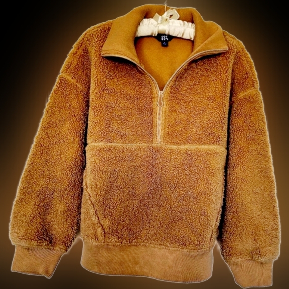 JoyLab Women's Sherpa Fleece Teddy Jacket Half Zip Pullover Camel Kangaroo Large - Picture 1 of 16